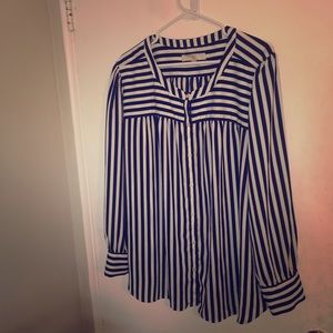 Loft size 22 black and white striped button down